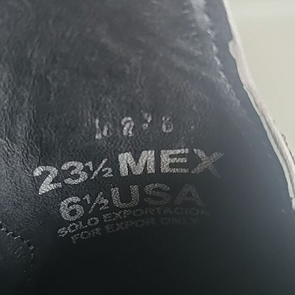 White Diamond Black Nubuck Leather White Flowers Square Toe Rodeo Boot Size 6.5 - Picture 15 of 16